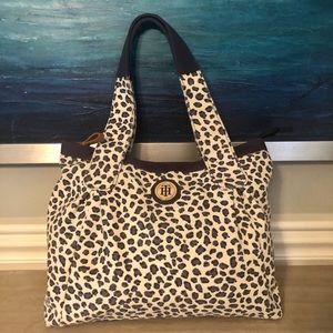 Tommy Hilfiger blue/beige animal print canvas tote
